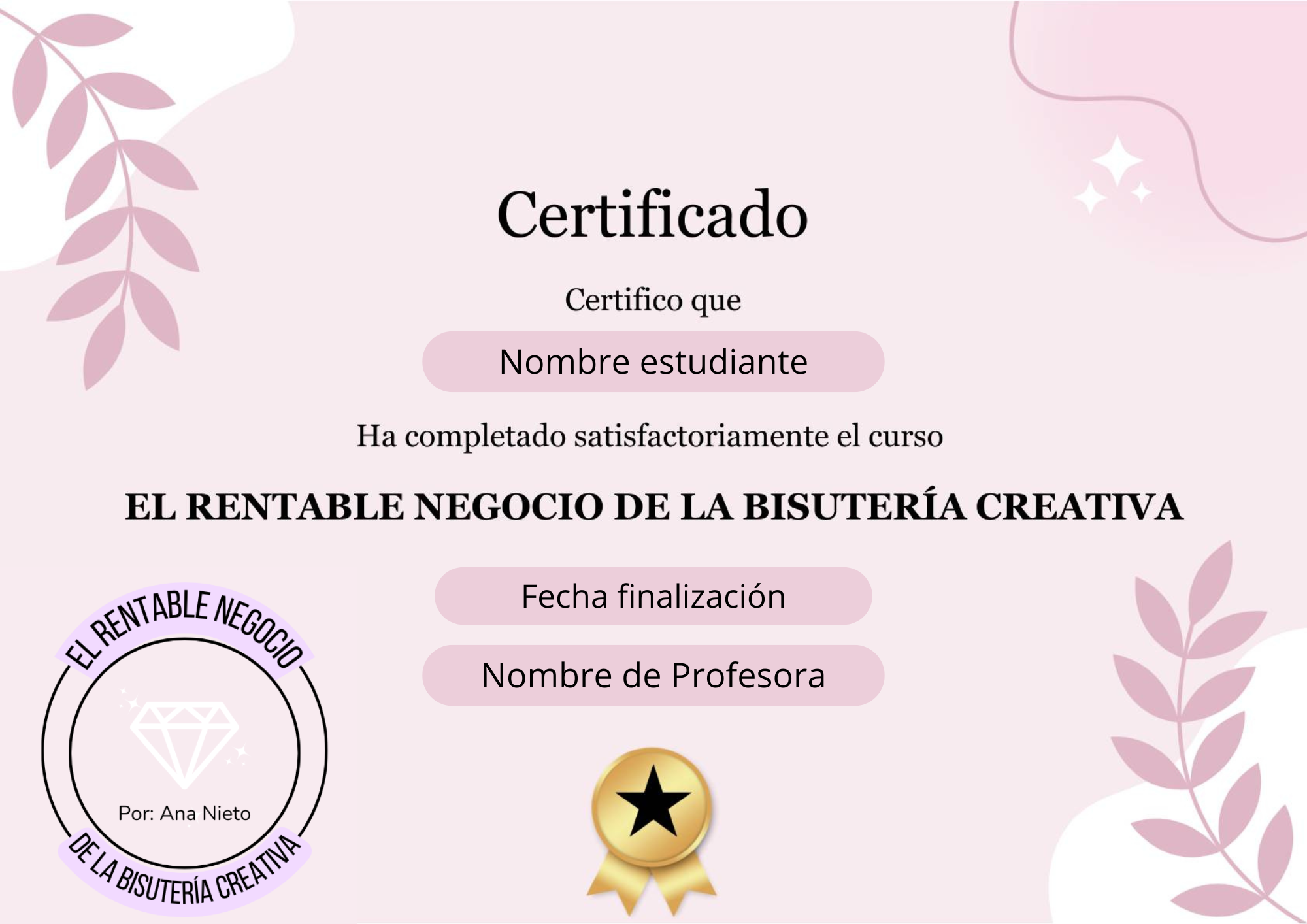 Certificado De Reconocimiento Finalización De Curso De Uñas Femenino Rosa (1)